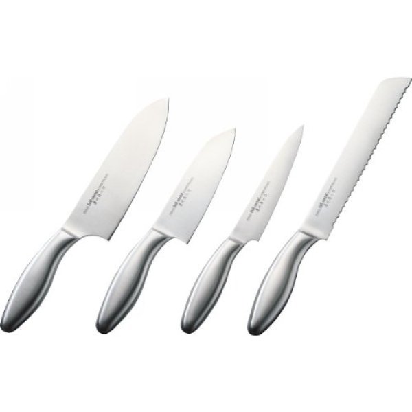 Photo1: Chaozhou Magoroku work / full metal kitchen knife 4 sets (1)