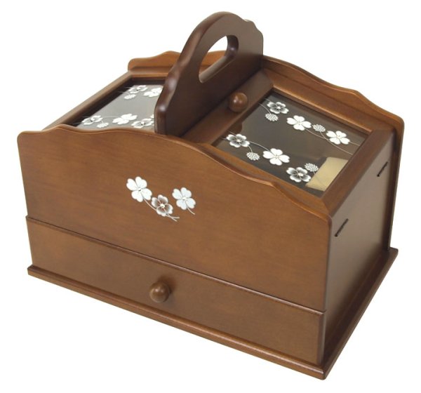 Photo1: made in japan Rhinestone Clover Made of wood Sewing box (1)