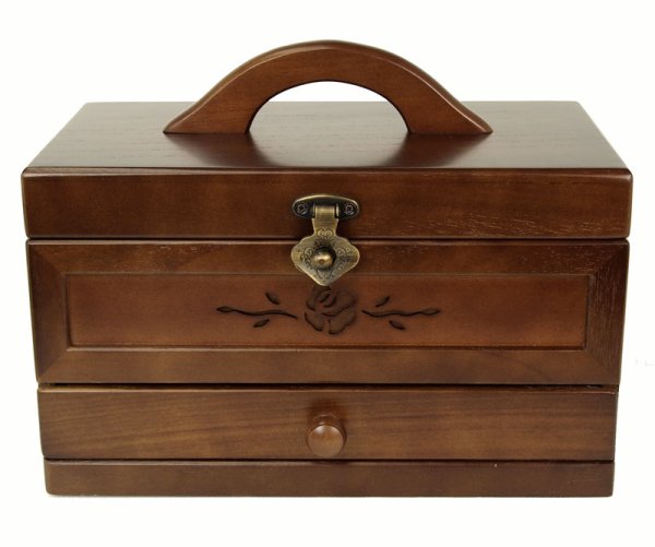 Photo2: sewing box wooden sewing box (small) single-stage (2)