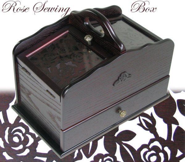 Photo1: Roses with openwork wooden sewing box Angela series wine (1)