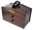 Photo1: made in japan Two steps of wooden sewing box drawer  dark brown (1)