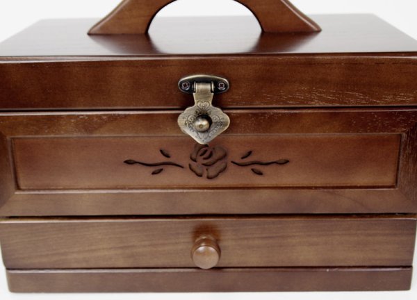 Photo6: sewing box wooden sewing box (small) single-stage (6)