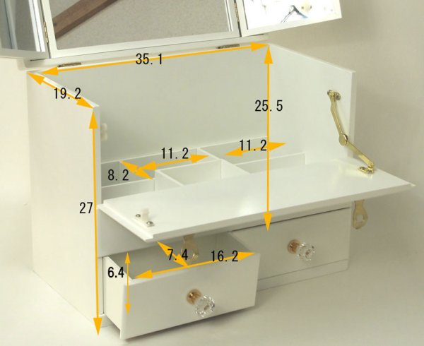 Photo6: Triple mirror  Elegant make box  37 width wide cosmetics box  2 colors (6)