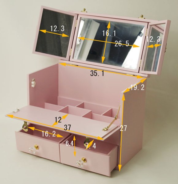 Photo12: Triple mirror  Elegant make box  37 width wide cosmetics box  2 colors (12)