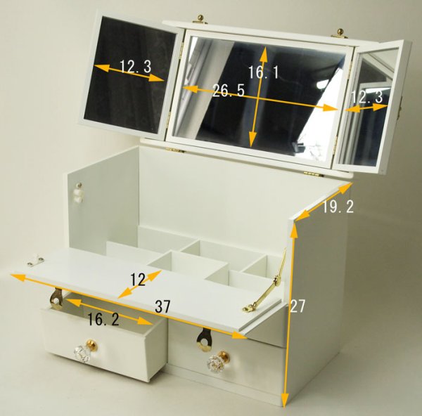 Photo4: Triple mirror  Elegant make box  37 width wide cosmetics box  2 colors (4)