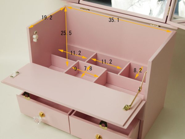 Photo9: Triple mirror  Elegant make box  37 width wide cosmetics box  2 colors (9)