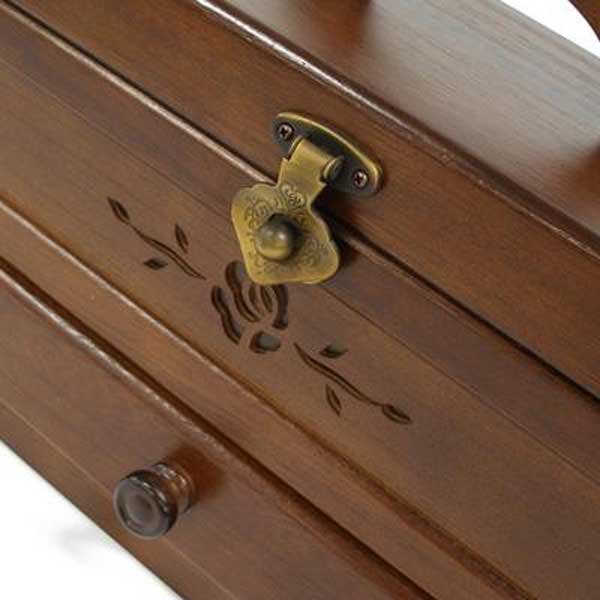 Photo5: sewing box wooden sewing box (small) single-stage (5)