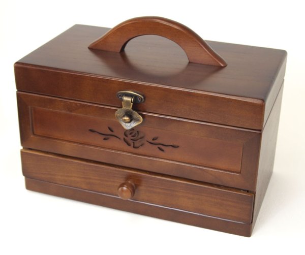 Photo1: sewing box wooden sewing box (small) single-stage (1)