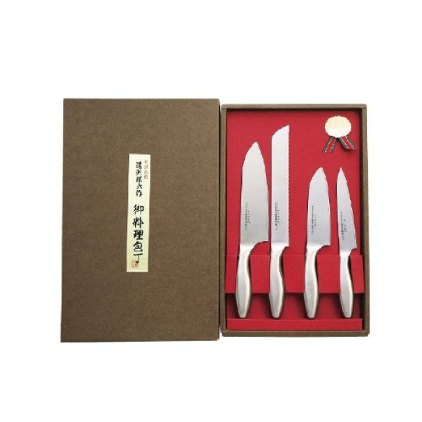 Photo1: Chaozhou Magoroku work / santoku knife & petty knife & bread knife & small santoku knife (1)