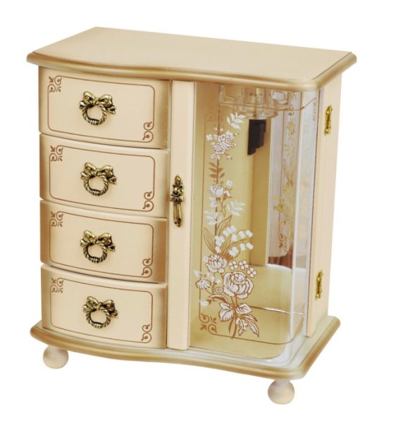Photo1: made in japan music box Wooden jewel box  Ivory  It is with a music box  Jewelry box (1)