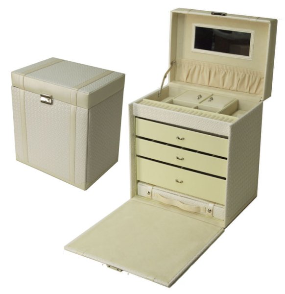Photo1: Synthetic leather Jewelry box   Long type   White (1)