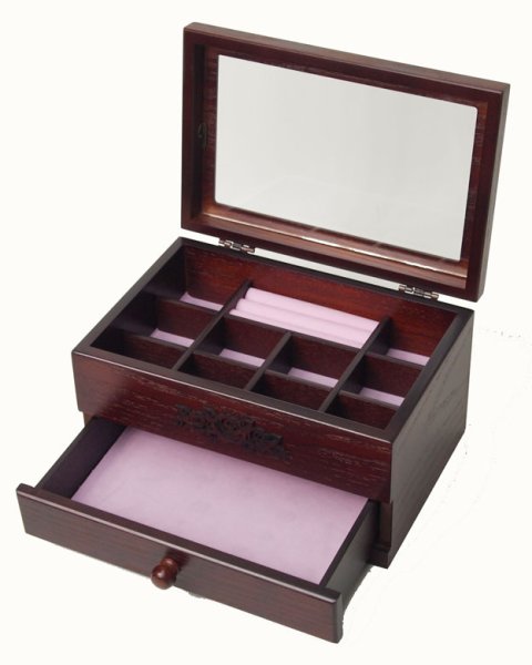 Photo2: Sculpture of the rose  Wooden accessories box  Wine color  One step of drawer  Wooden jewelry box (2)