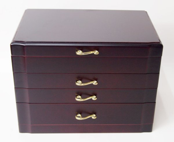 Photo3: made in japan Wooden jewelry box with a mirror (3 drawer) wine (3)