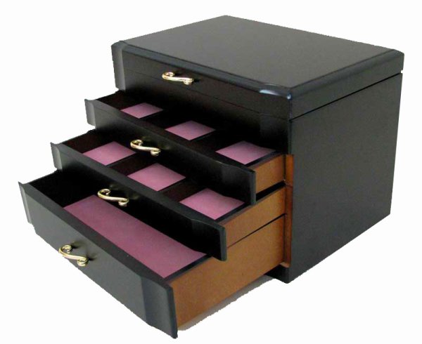 Photo7: made in japan Wooden jewelry box with a mirror (3 drawer) wine (7)