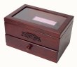 Photo1: Sculpture of the rose  Wooden accessories box  Wine color  One step of drawer  Wooden jewelry box (1)