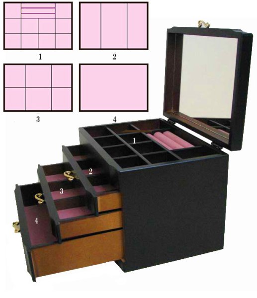 Photo8: made in japan Wooden jewelry box with a mirror (3 drawer) wine (8)