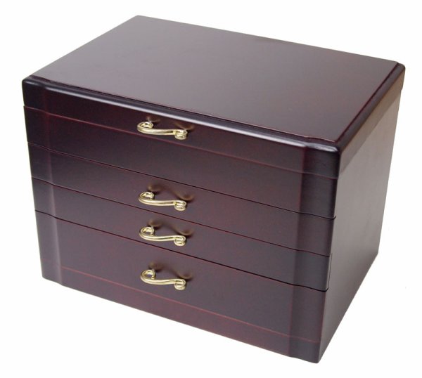 Photo2: made in japan Wooden jewelry box with a mirror (3 drawer) wine (2)